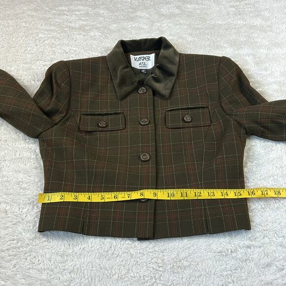 Y2K Kasper A.S.L. Petite two piece Green check and velvet collar skirt suit, 4P - Picture 6 of 12